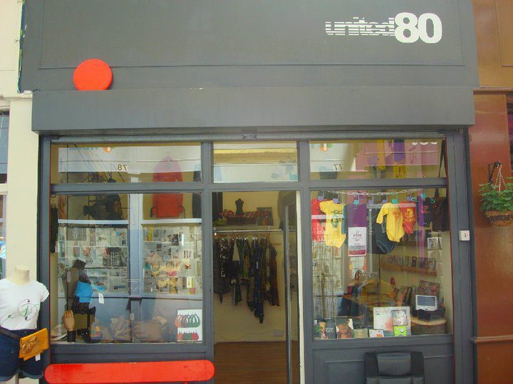 United80 storefront A store front with clothing and accessories on display.